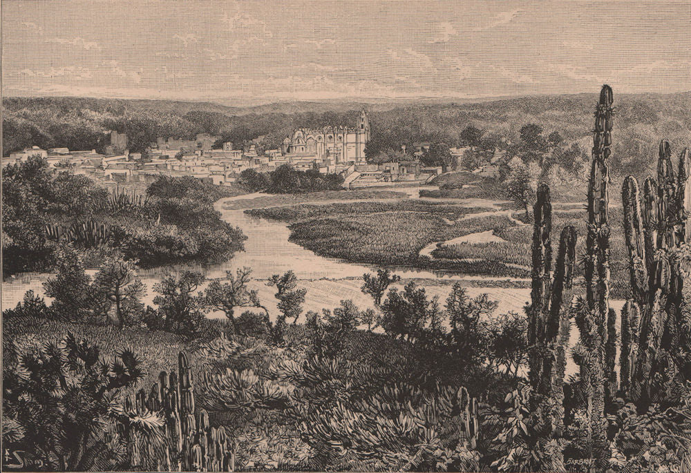 City of Tula de Allende, Hidalgo - General view. Mexico 1885 old antique print